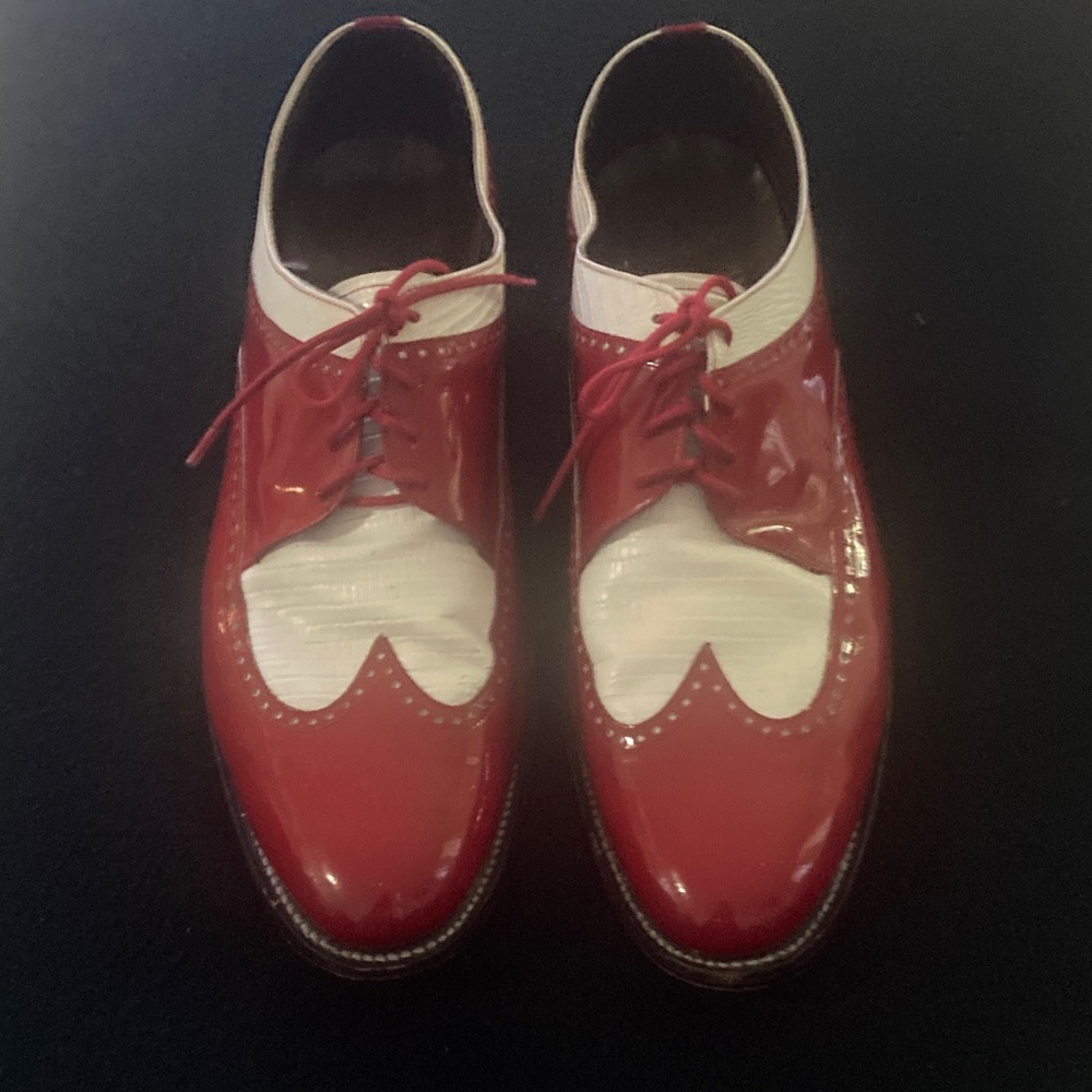 Stacy Baldwin Patent Leather Men's Red and White Two-Tone Wingtip Dress Shoes 12